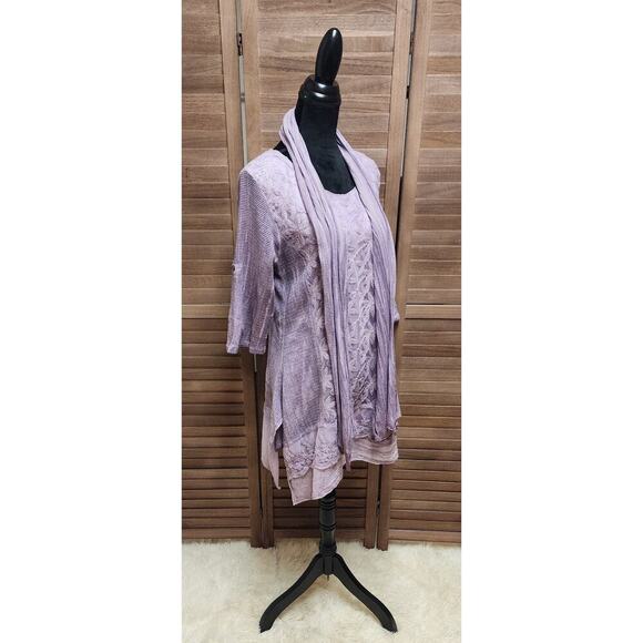 Exclusively for Signals Asymmetrical Tunic Lace Blouse Top With Scarf Size Large - Picture 3 of 8